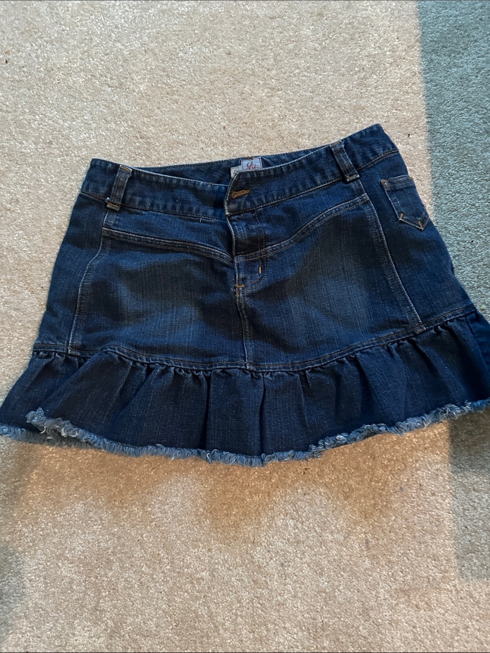 Joie Dark Blue Denim Ruffle-Hem Mini Skirt